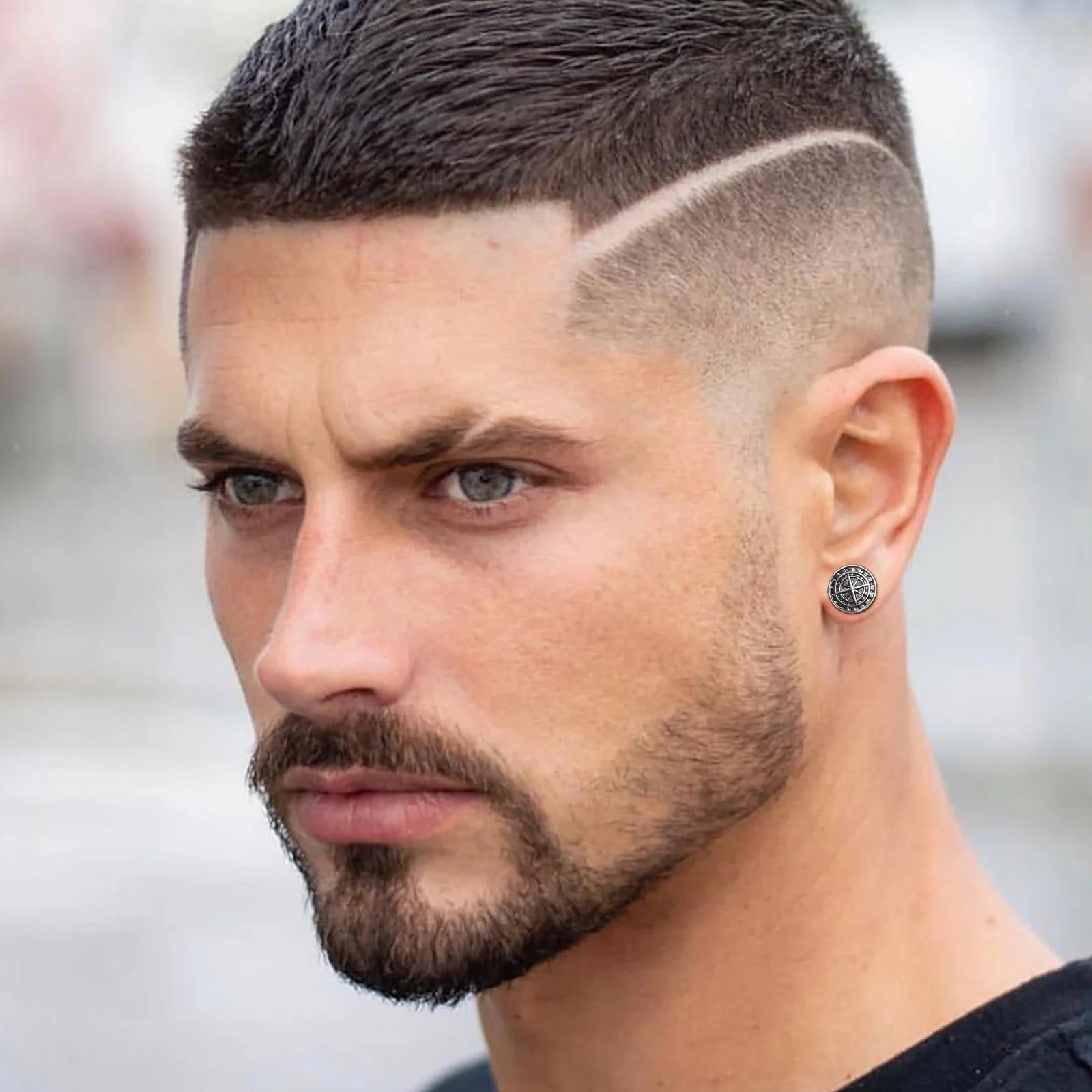 Ohrringe für Herren Kompass Windrose Grau