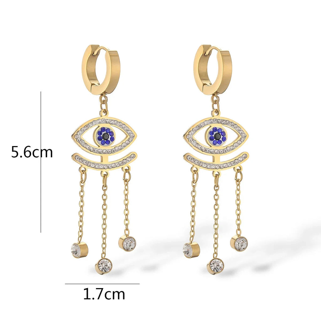 Lange blaue Ohrringe mit bösem Blick