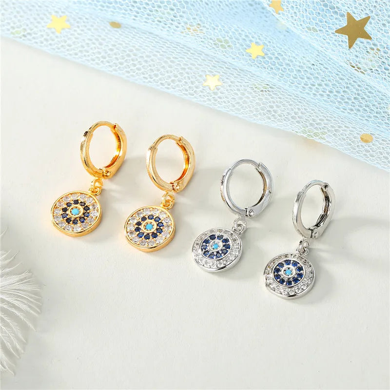 Blaue Strass-Runde Ohrringe mit Bösem Blick