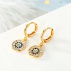 Blaue Strass-Runde Ohrringe mit Bösem Blick Gold
