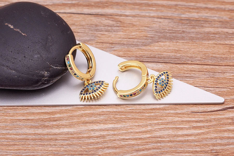 Blaue Zirkon-Boho-Stil Ohrringe mit bösem Blick