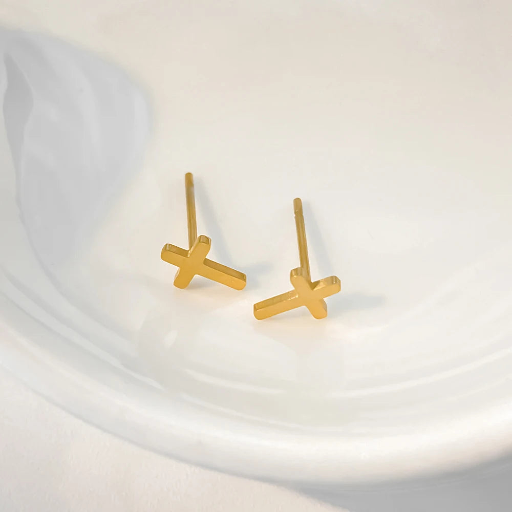 Mini-Kreuz-Ohrringe aus Gold