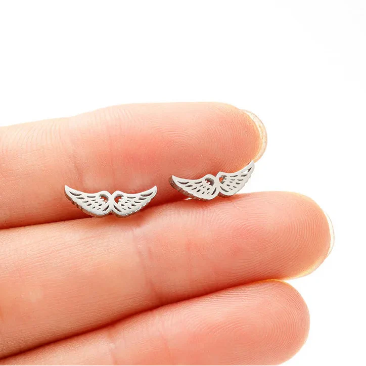 Minimalistische Engelsflügel-Ohrringe Silber