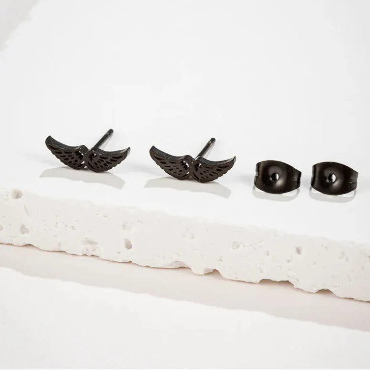 Minimalistische Engelsflügel-Ohrringe Schwarz
