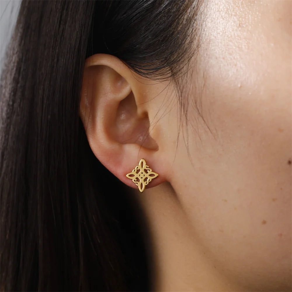 Ohrringe Hexenknoten Schutzstecker Damen Wicca Gold