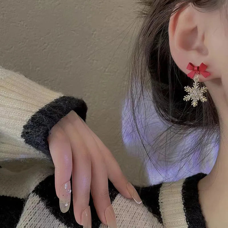 Ohrringe Schleife Schneeflocke Winter Damen rot