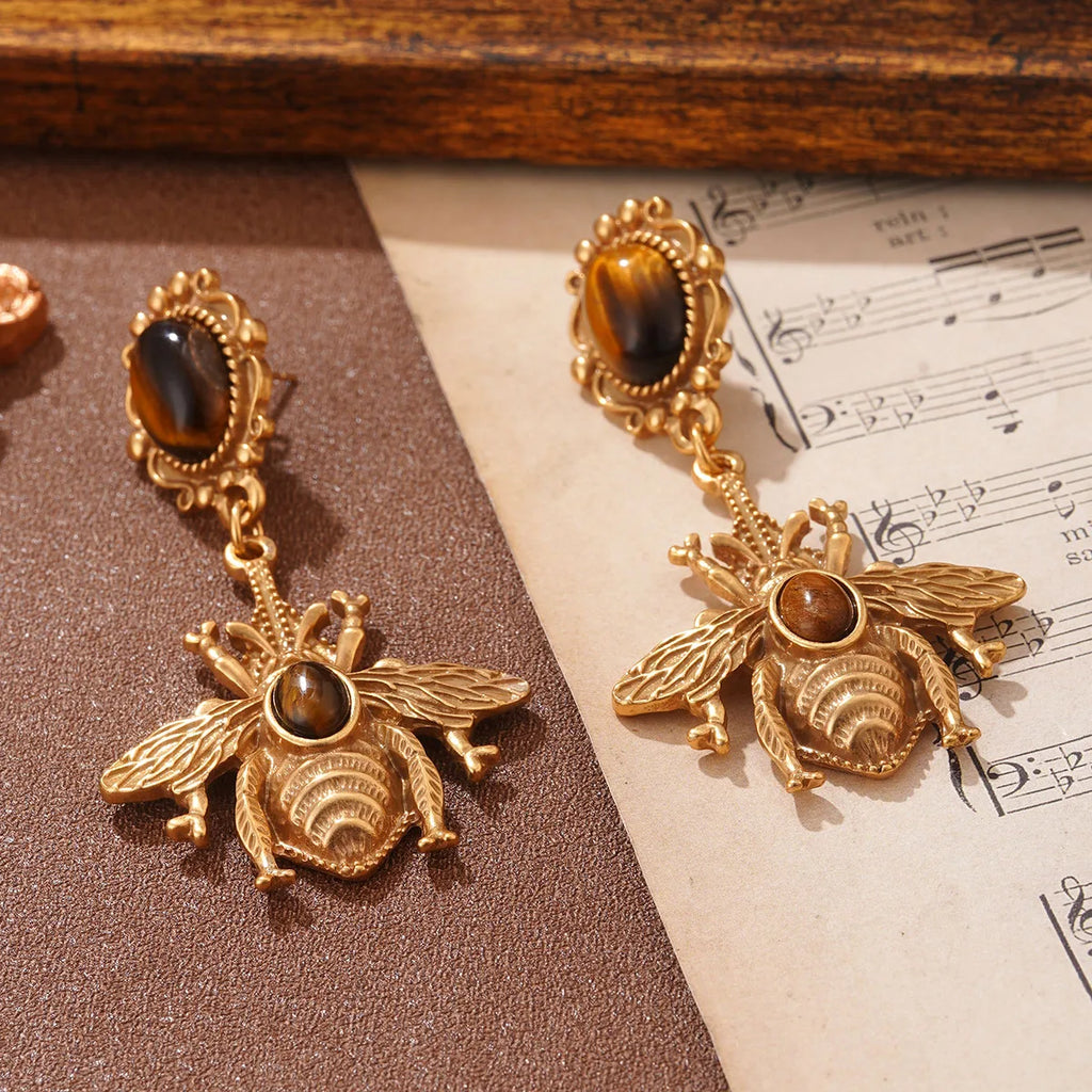 Tigerauge-Bienen-Ohrringe zum Hängen