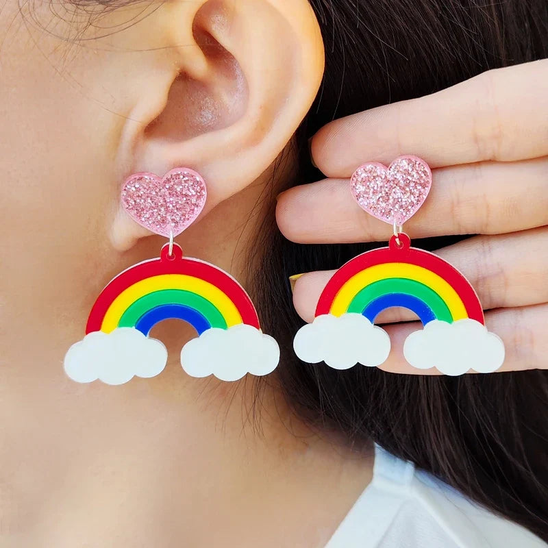 Hängende Regenbogen-Wolken-Ohrringe