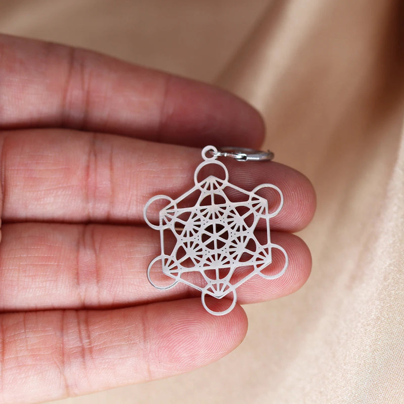 Silberne Hängende Ohrringe Metatrons Würfel