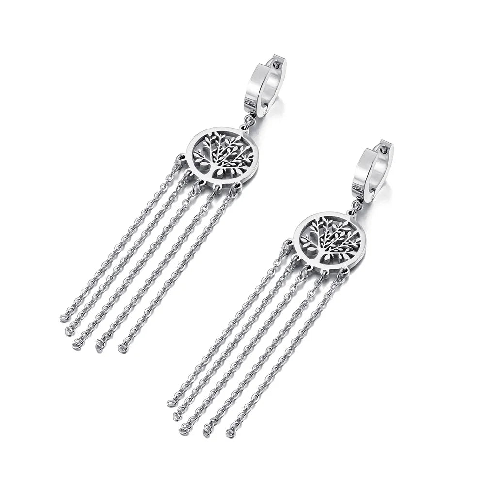 Hängende Ohrringe mit Lebensbaum in Silber
