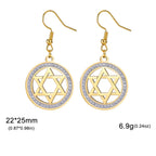 Hängende Ohrringe mit dem <span data-glossary-id="star_of_david">Davidstern</span> und symbolischen jüdischen Strass in Gold