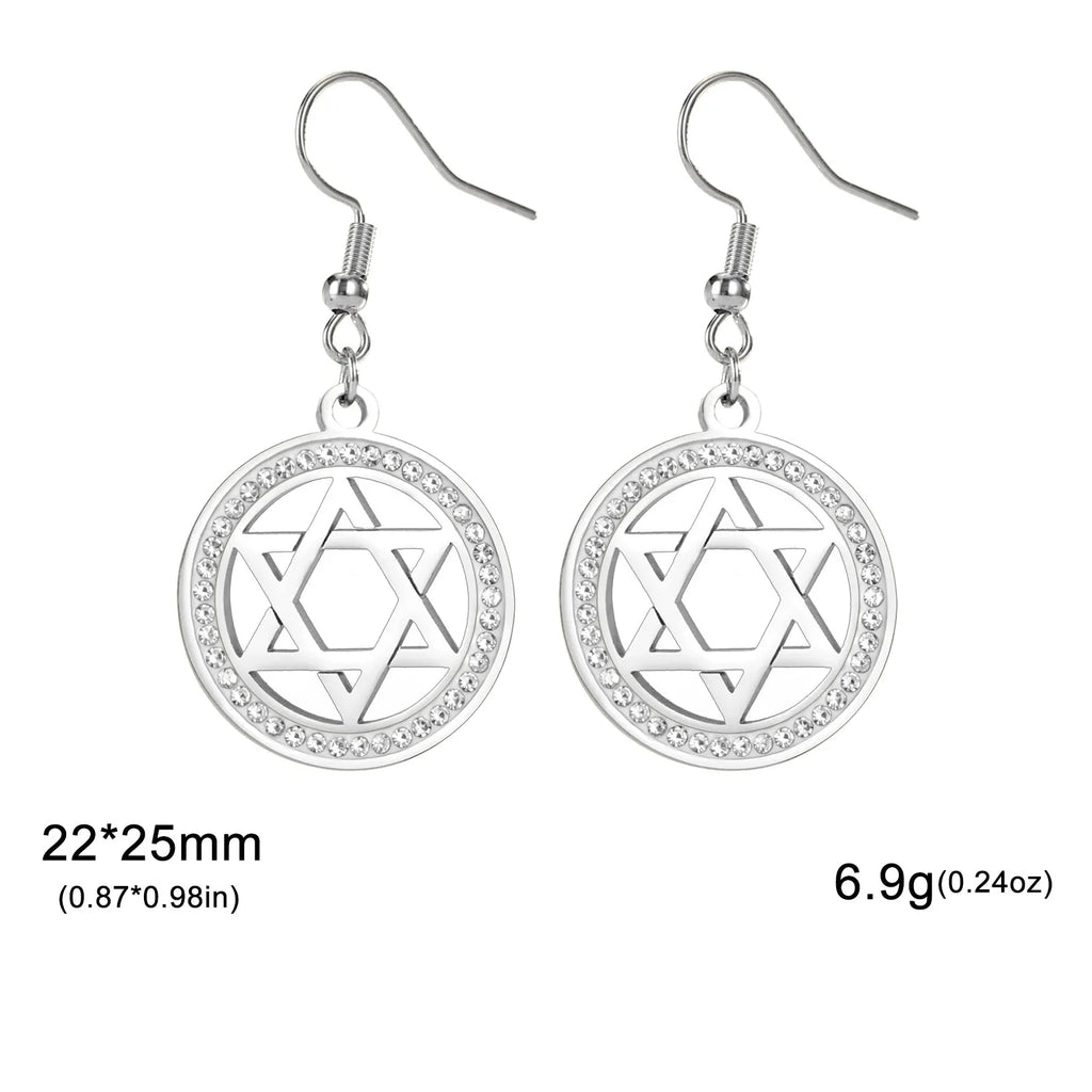 Hängende Ohrringe mit dem <span data-glossary-id="star_of_david">Davidstern</span> und symbolischen jüdischen Strass in Silber