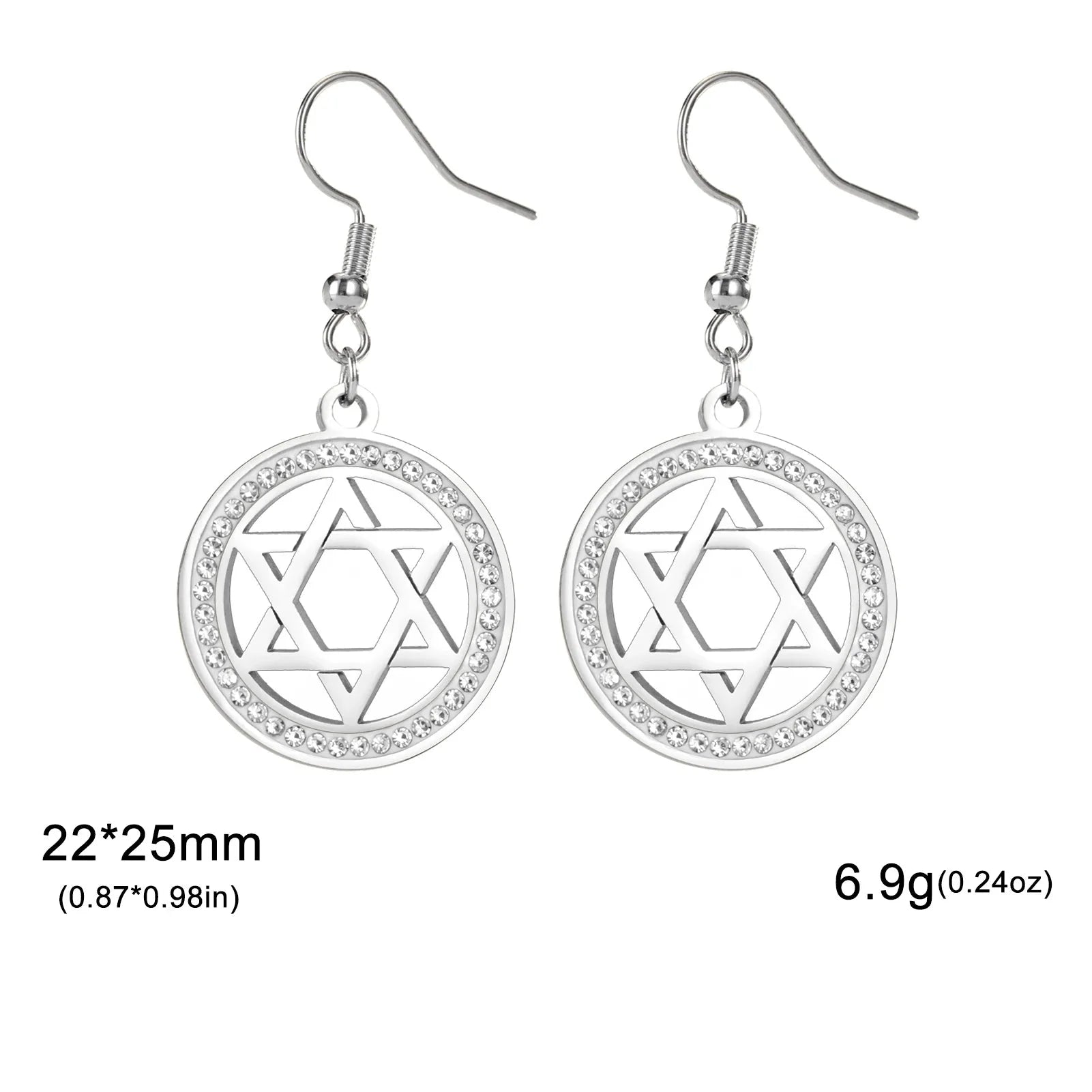 Hängende Ohrringe mit dem <span data-glossary-id="star_of_david">Davidstern</span> und symbolischen jüdischen Strass in Silber
