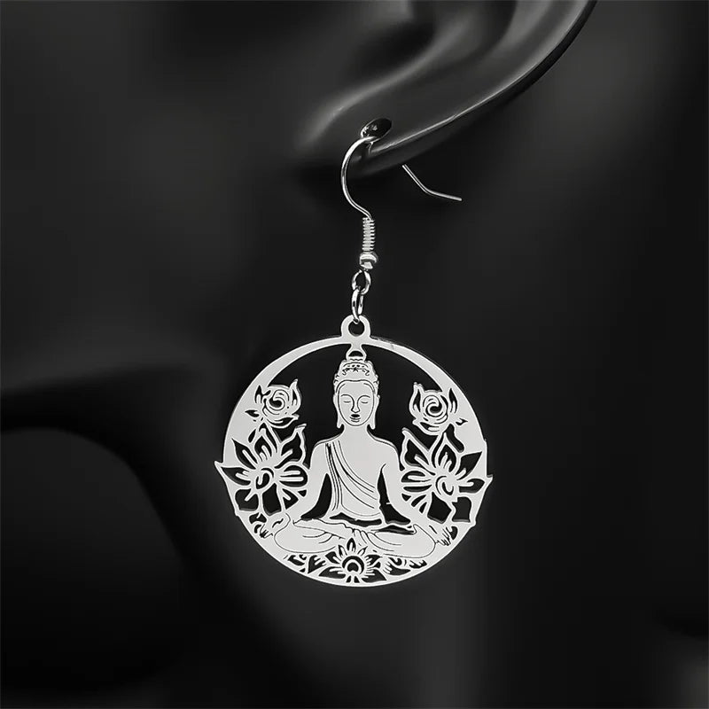 Hängende Ohrringe Buddha und Lotusblume silber