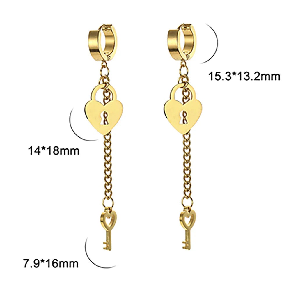 Hängende Ohrringe Schlüssel und Vorhängeschloss