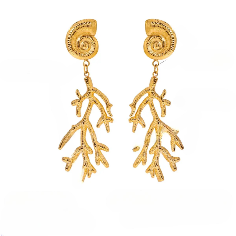 Hängende Ohrringe mit Muschel und Koralle