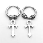 Hängende Ankh-Kreuz Ohrringe für Herren oder Damen silber