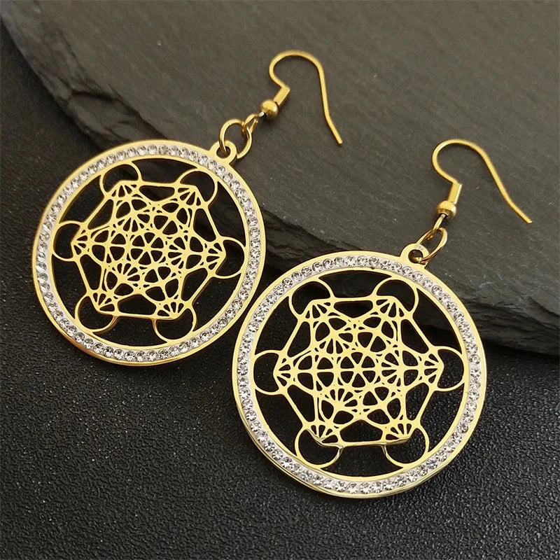 Hängende Ohrringe Metatrons Würfel gold