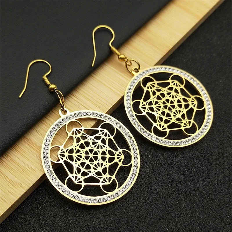Hängende Ohrringe Metatrons Würfel gold