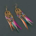 Ethnische Hängende Ohrringe Bunte Federn Damen gold