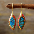 Hängende Ohrringe Wassertropfen farbig Gold Blau und Orange
