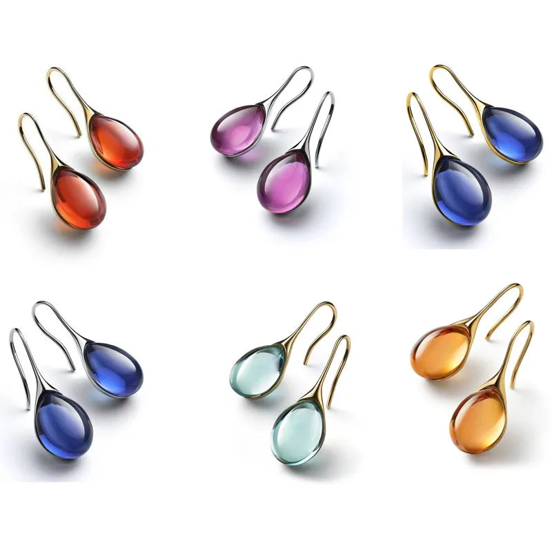 Hängende Ohrringe Wassertropfen in Gold und Rot