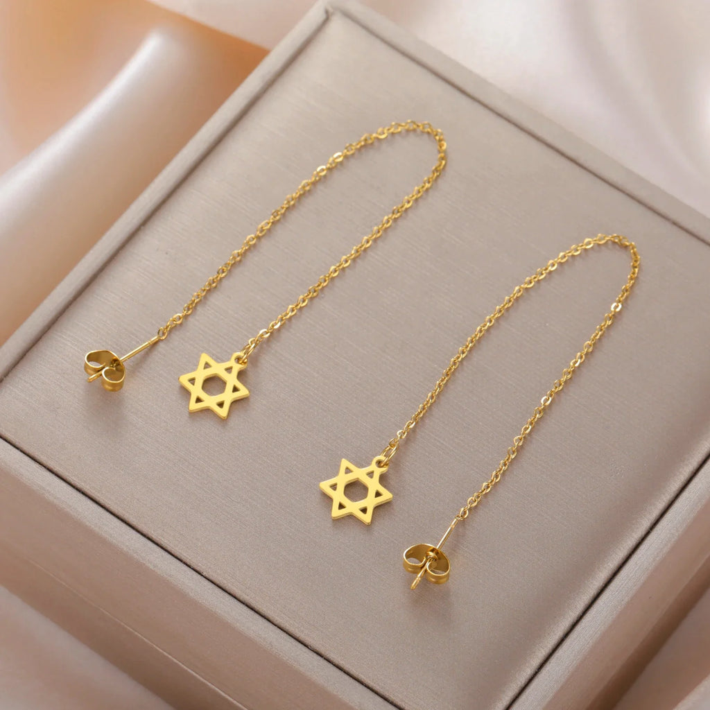 Lange hängende Ohrringe mit dem <span data-glossary-id="StarOfDavid">Davidstern</span> jüdisches Symbol Gold