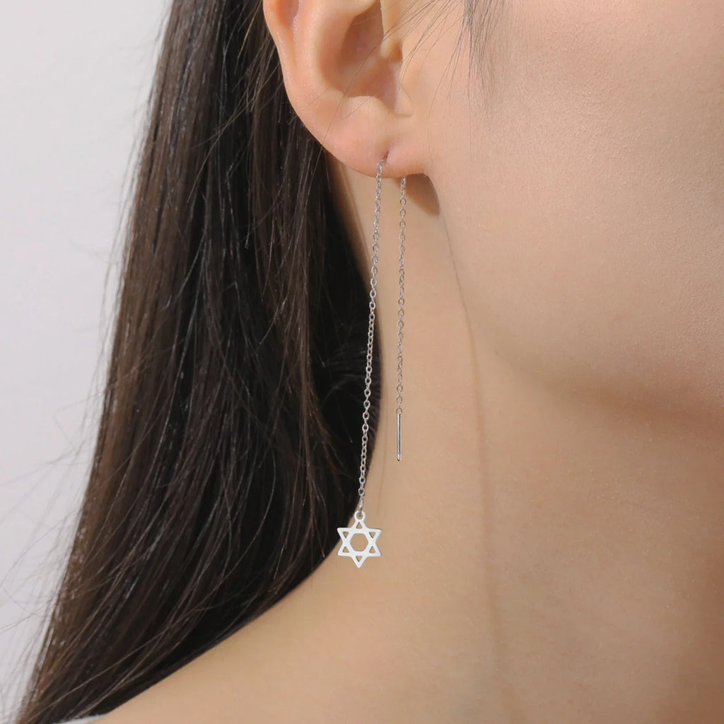 Lange hängende Ohrringe mit dem <span data-glossary-id="StarOfDavid">Davidstern</span> jüdisches Symbol Silber