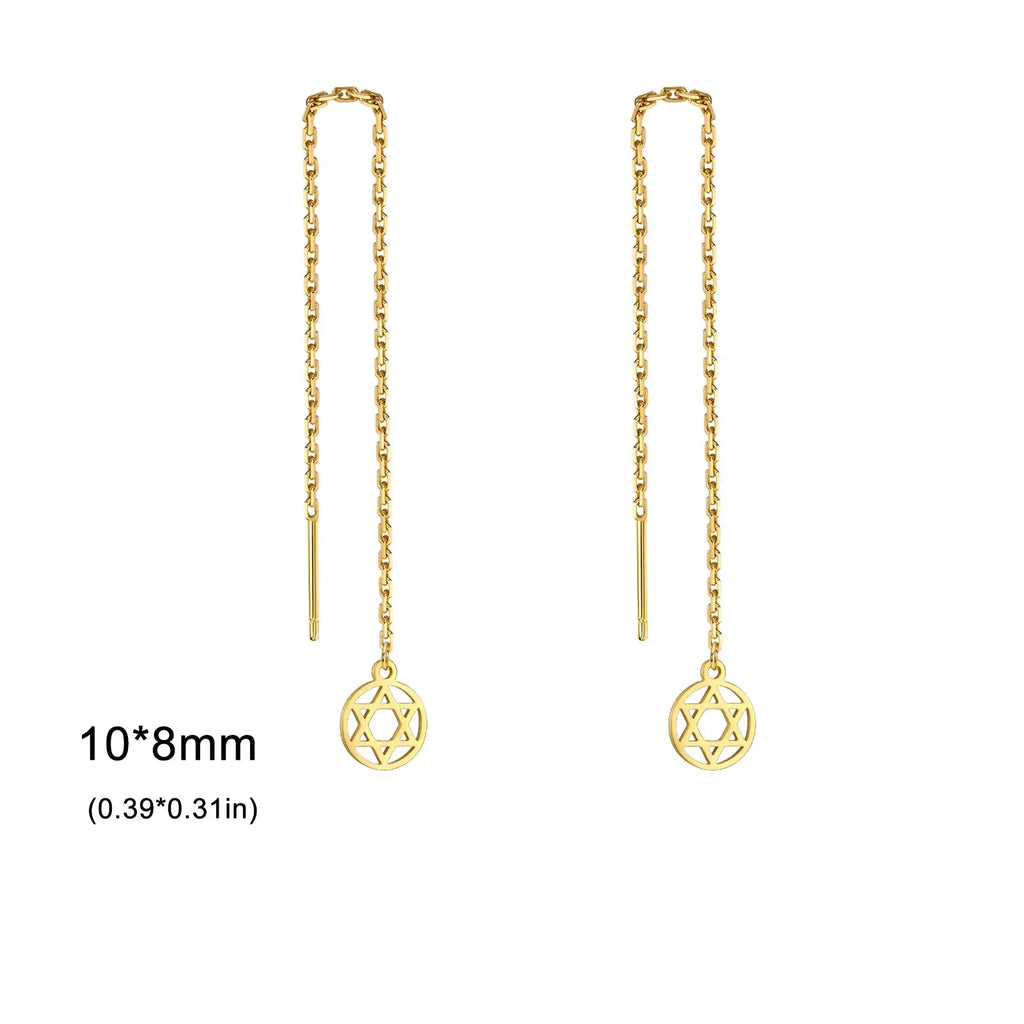 Lange hängende Ohrringe mit dem runden <span data-glossary-id="StarOfDavid">Davidstern</span> jüdisches Symbol Gold