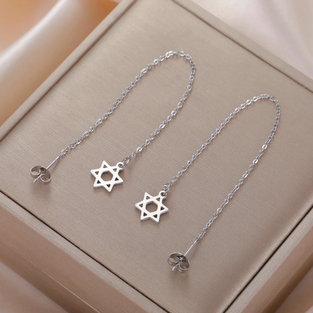 Lange hängende Ohrringe mit dem <span data-glossary-id="StarOfDavid">Davidstern</span> jüdisches Symbol Silber