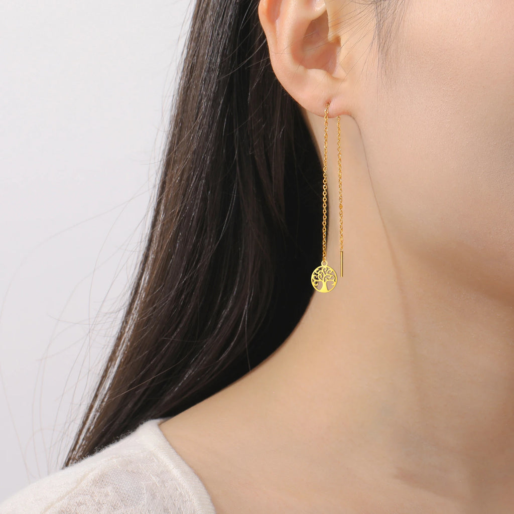 Hängende Ohrringe für Frauen Lebensbaum gold
