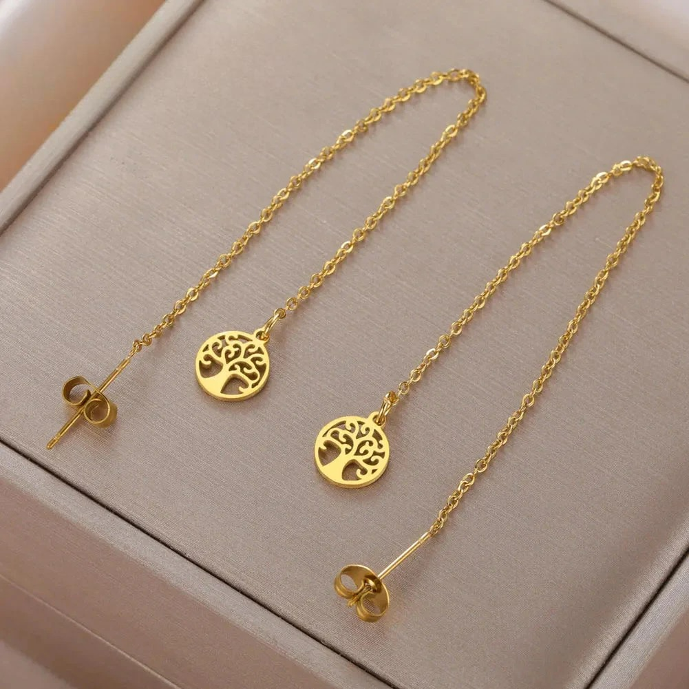 Hängende Ohrringe für Frauen Lebensbaum gold