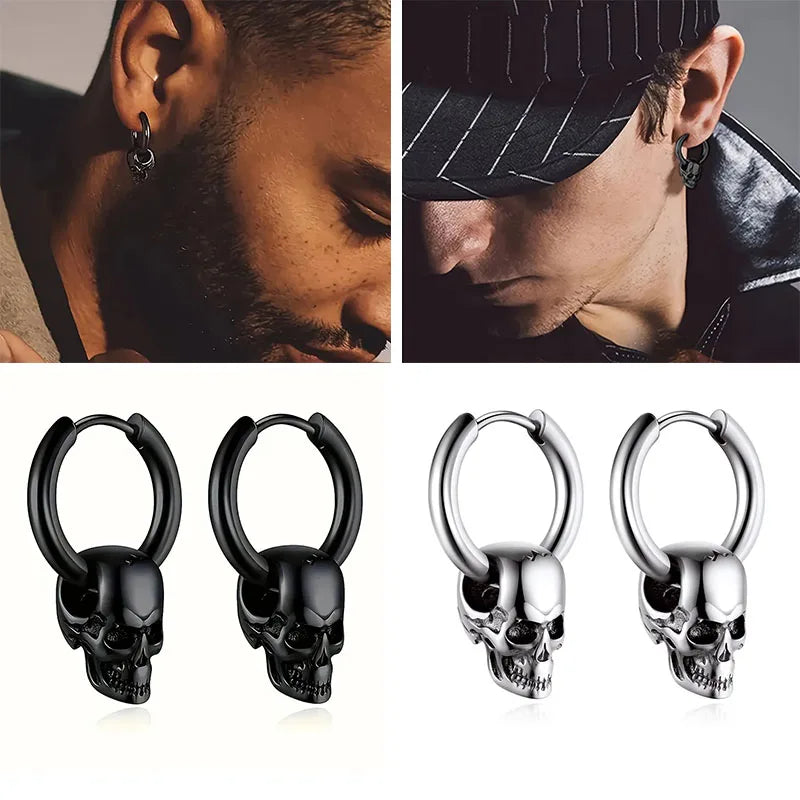 Hängende Totenkopf-Ohrringe für Herren silber