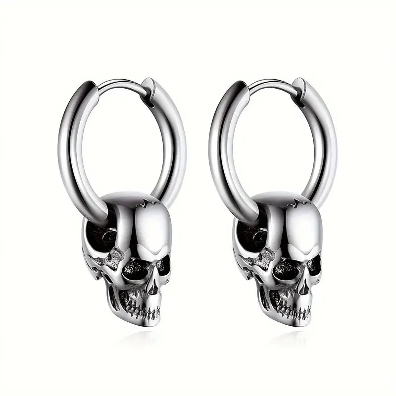 Hängende Totenkopf-Ohrringe für Herren silber