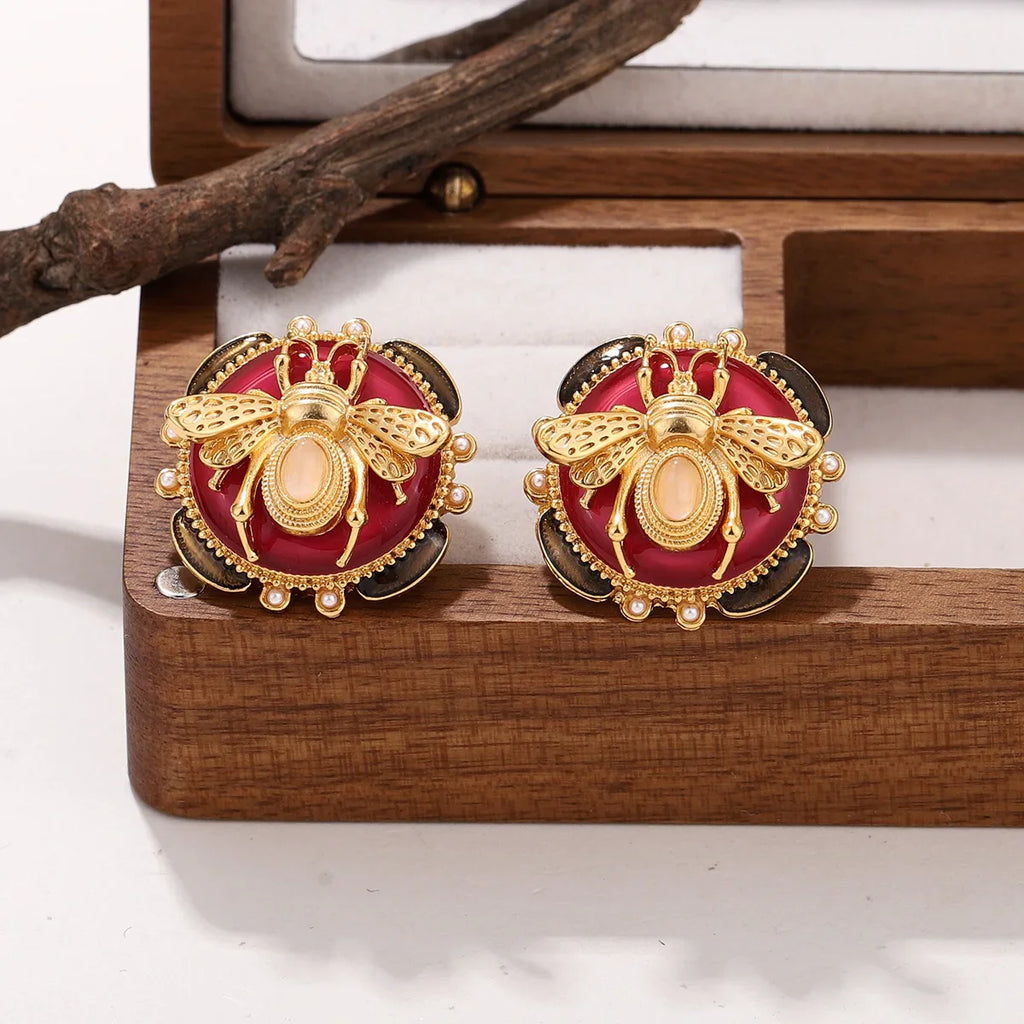 Runde Ohrringe Biene rot