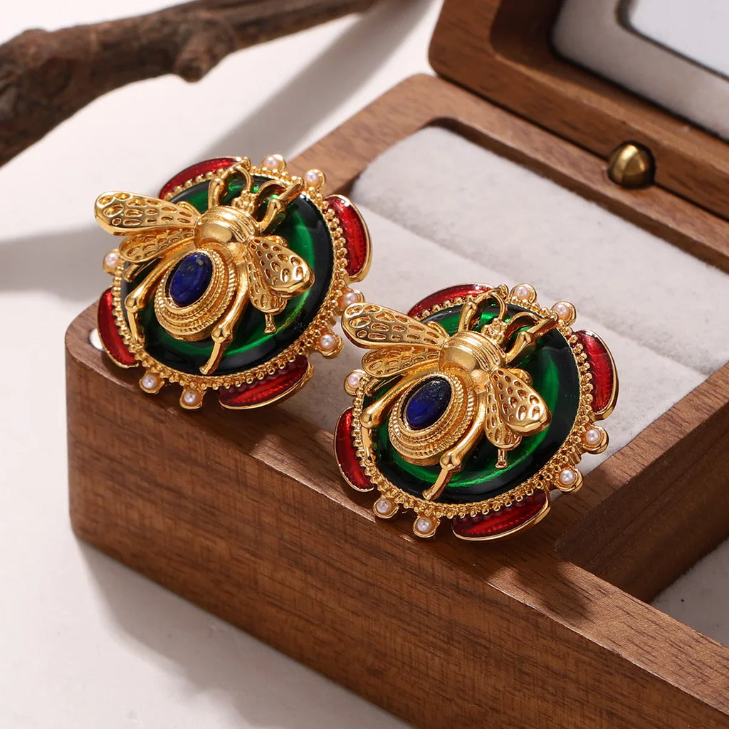 Runde Ohrringe Biene grün