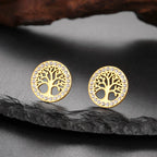 Runde Ohrringe Lebensbaum mit Strass verziert Gold