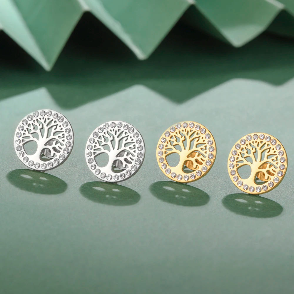 Runde Ohrringe Lebensbaum mit Strass verziert 