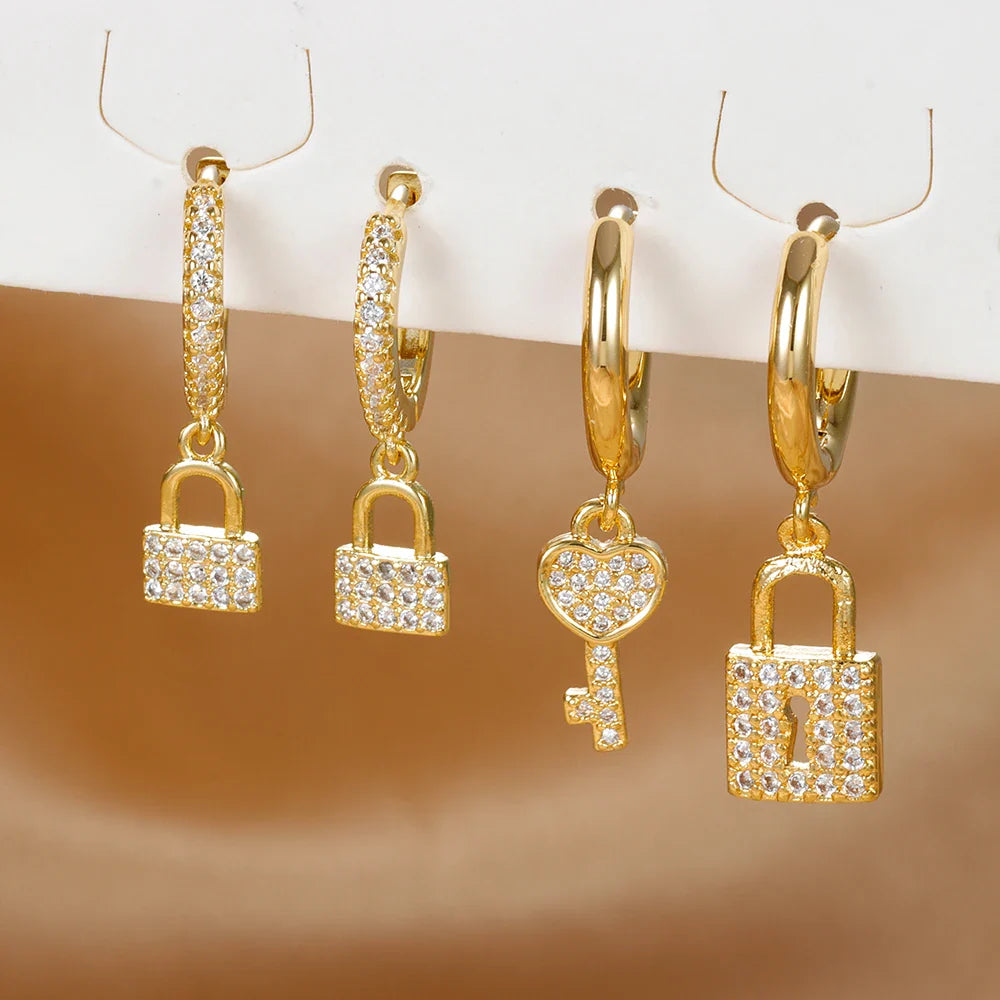 Creolen-Ohrringe mit Schlüssel und Schloss mit Strass