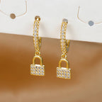 Creolen-Ohrringe mit Schlüssel und Schloss mit Strass, Gold