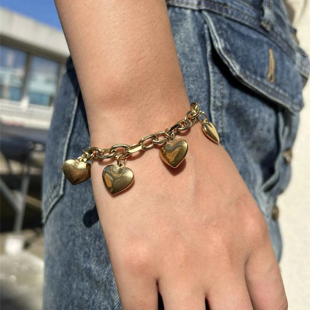 Armband 5 Herzen Gourmette Damen Gold