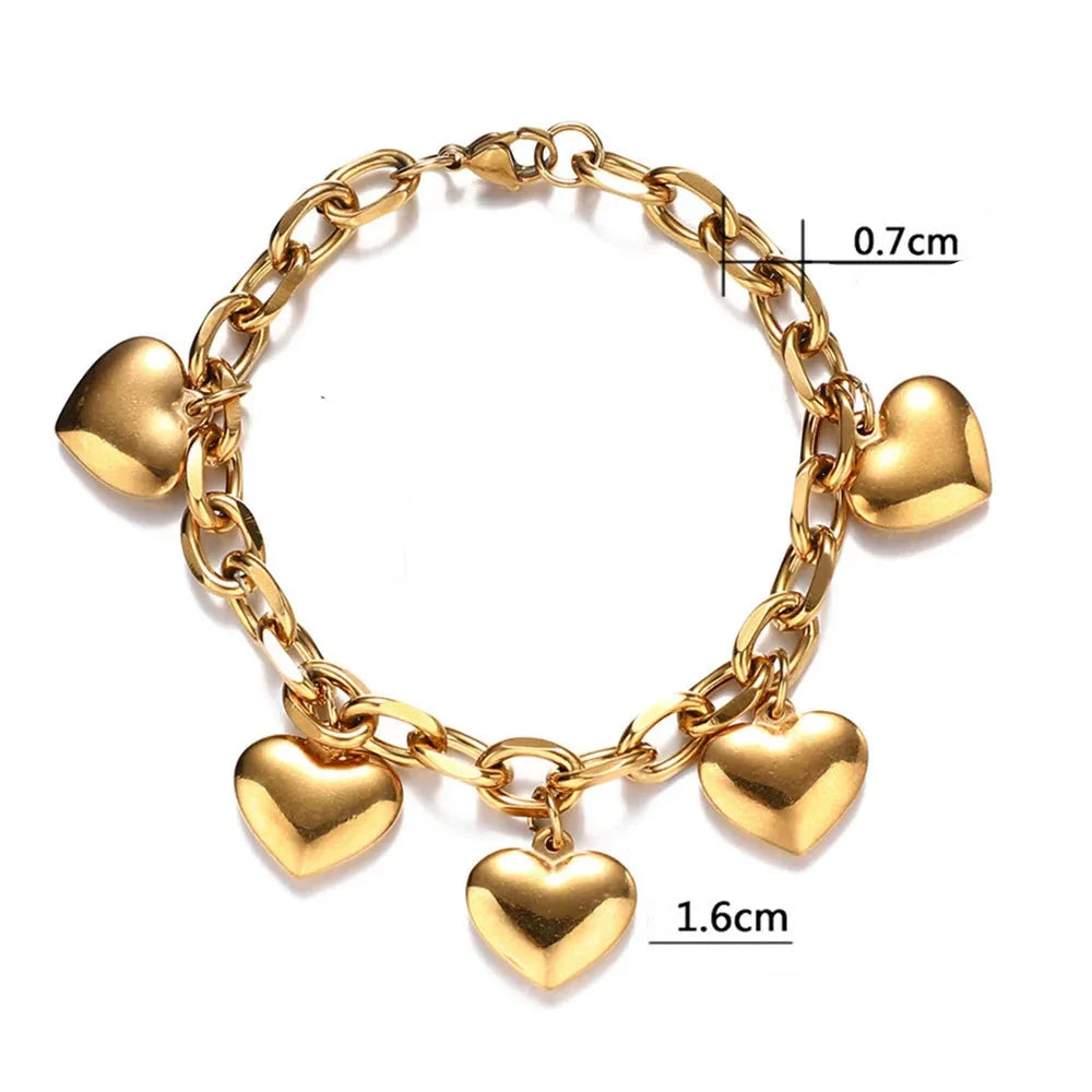 Armband 5 Herzen Gourmette Damen Gold