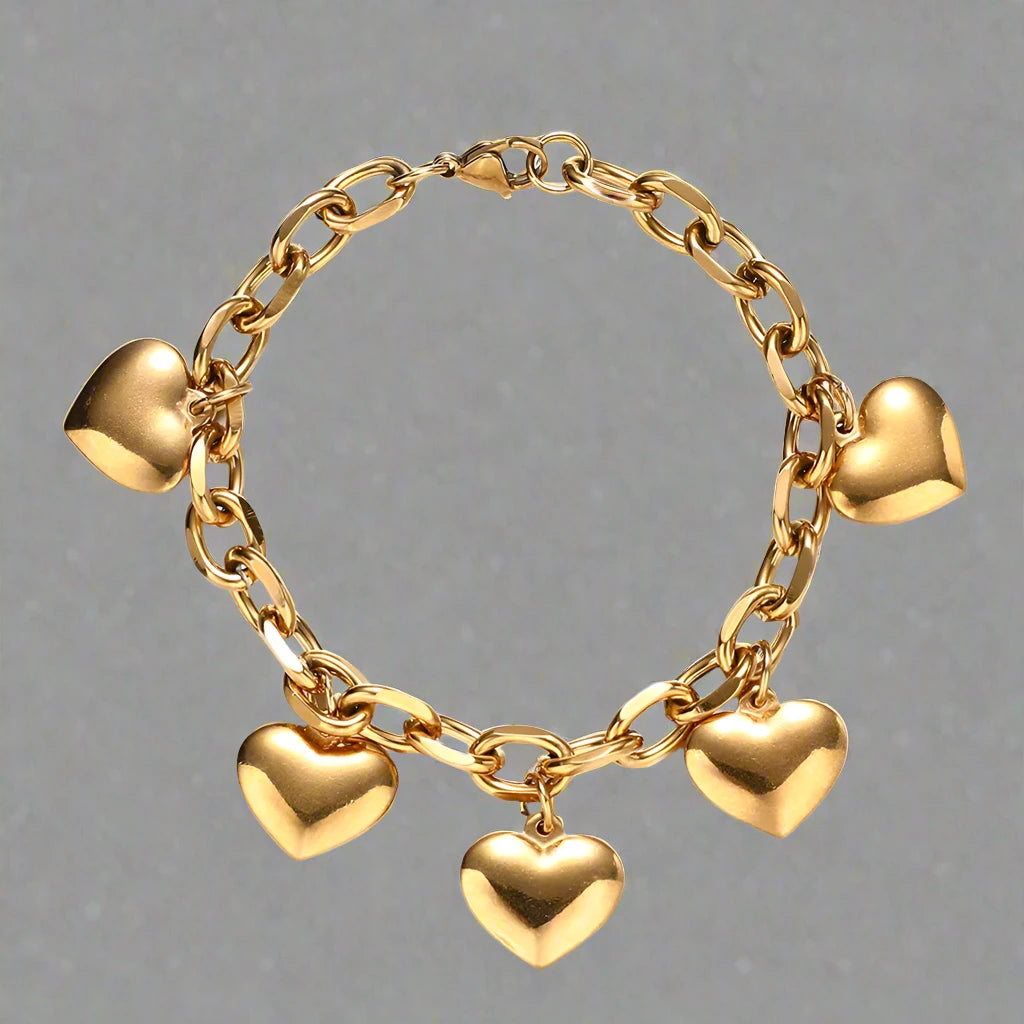 Armband 5 Herzen Gourmette Damen Gold