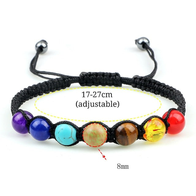 7 Chakren Armband Geflochtene Gourmette Herren Damen Echte Steine schwarz