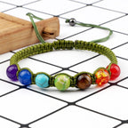 7 Chakren Geflochtenes Gourmet-Armband Herren Damen Echte Steine grün