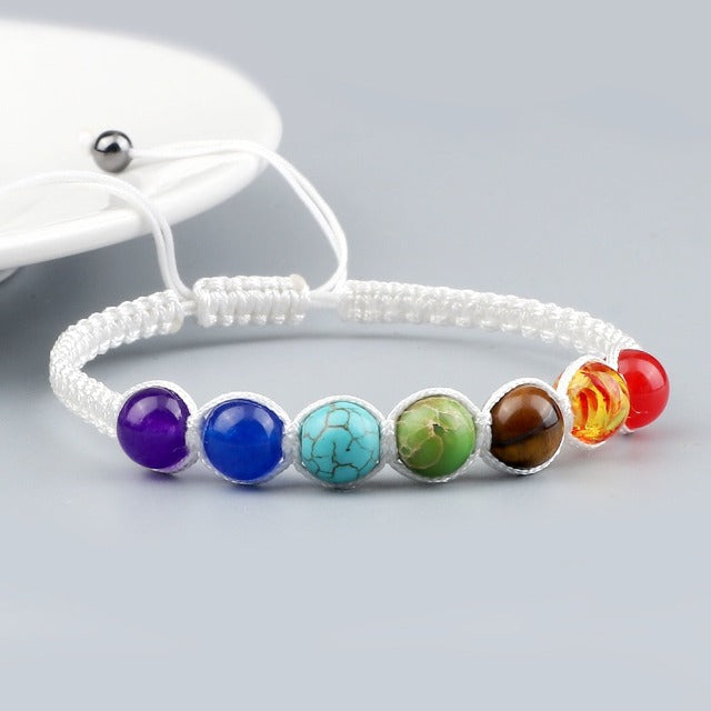 7 Chakren Geflochtenes Gourmet-Armband Herren Damen Echte Steine