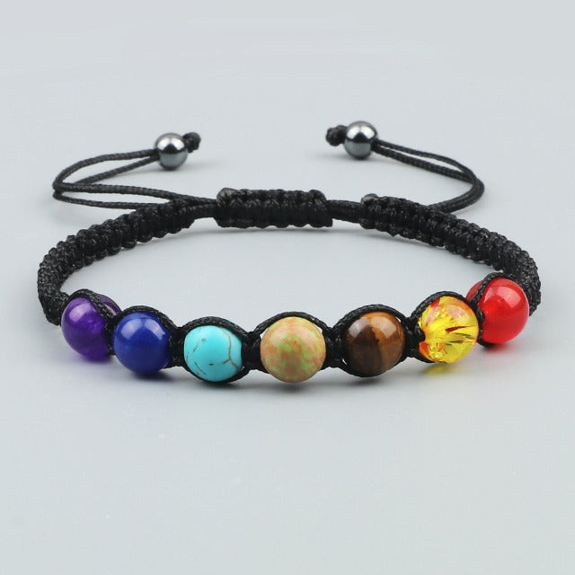 7 Chakren Geflochtenes Gourmet-Armband Herren Damen Echte Steine schwarz