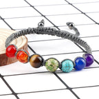 7 Chakren Geflochtenes Gourmet-Armband Herren Damen Echte Steine grau