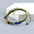 7 Chakren Geflochtenes Gourmet-Armband Herren Damen Echte Steine grün