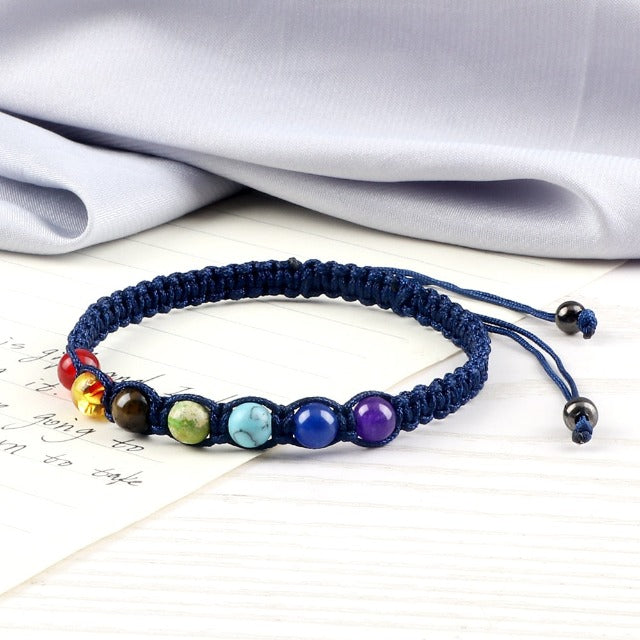 7 Chakren Geflochtenes Gourmet-Armband Herren Damen Echte Steine blau